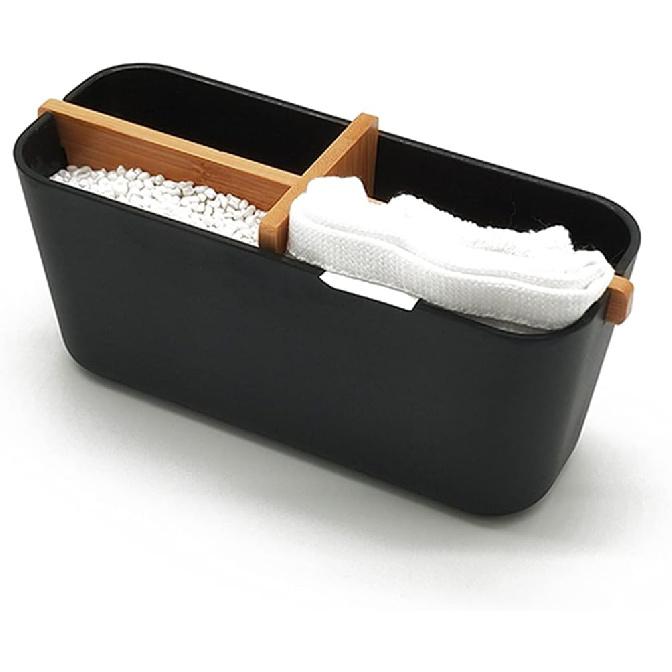 Desk Storage Box, Multifunctional Bamboo Deskstop Organizer with Wooden Partition Remote Control, Holder Pencil, Holder Pen, Vanity Table for Office