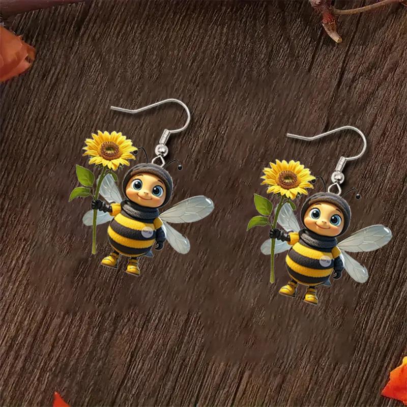 

Creative Design Stereo Simulation Sunflower Little Bee Acrylic Earrings Dangle Earrings for Women Cute Jewelry Accessories Gifts