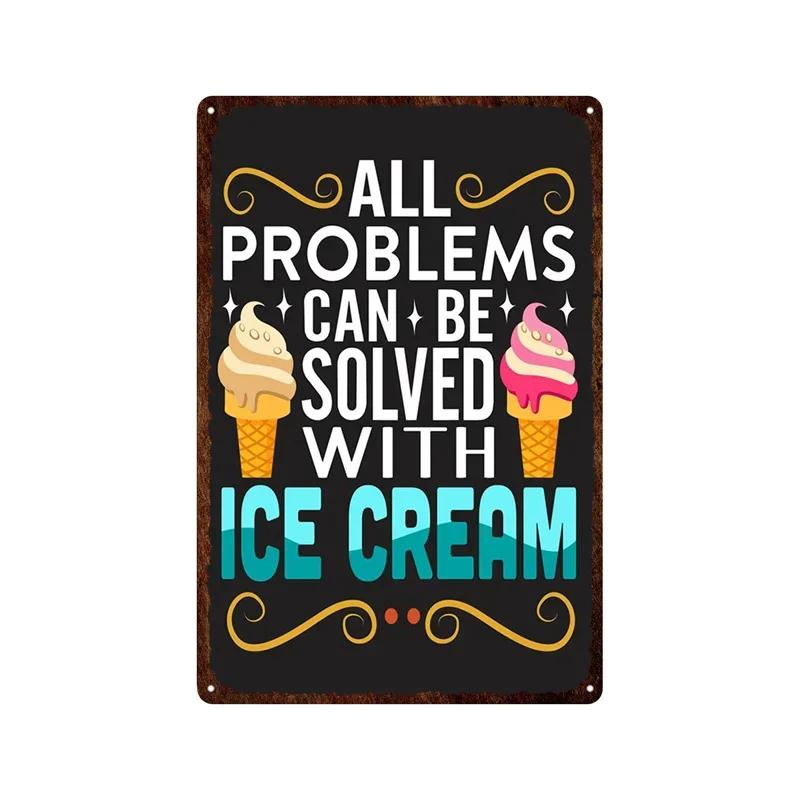 Metal Plate Tasty Cute Ice Cream Sundaes Milk Shake Painting Iron Tin Sign Wall Art Pictures For Kitchen Dessert Shop Home De
