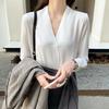 2025 Spring Korean V-Neck Long Sleeve Chiffon Shirt: Versatile & Slimming Women's Top
