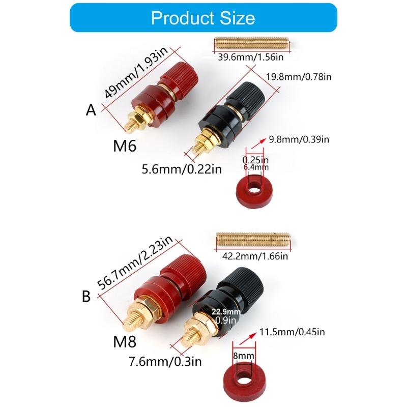 High Current Brass Automotive Terminals Copper Cable Lugs Stud Terminals Pair for 6mm 8mm Studs Motorcycle Battery Setups