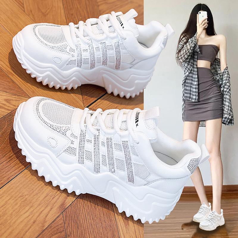 Summer Fashion Thick-soled Height-enhancing Versatile Women's Casual Sports White Shoes
