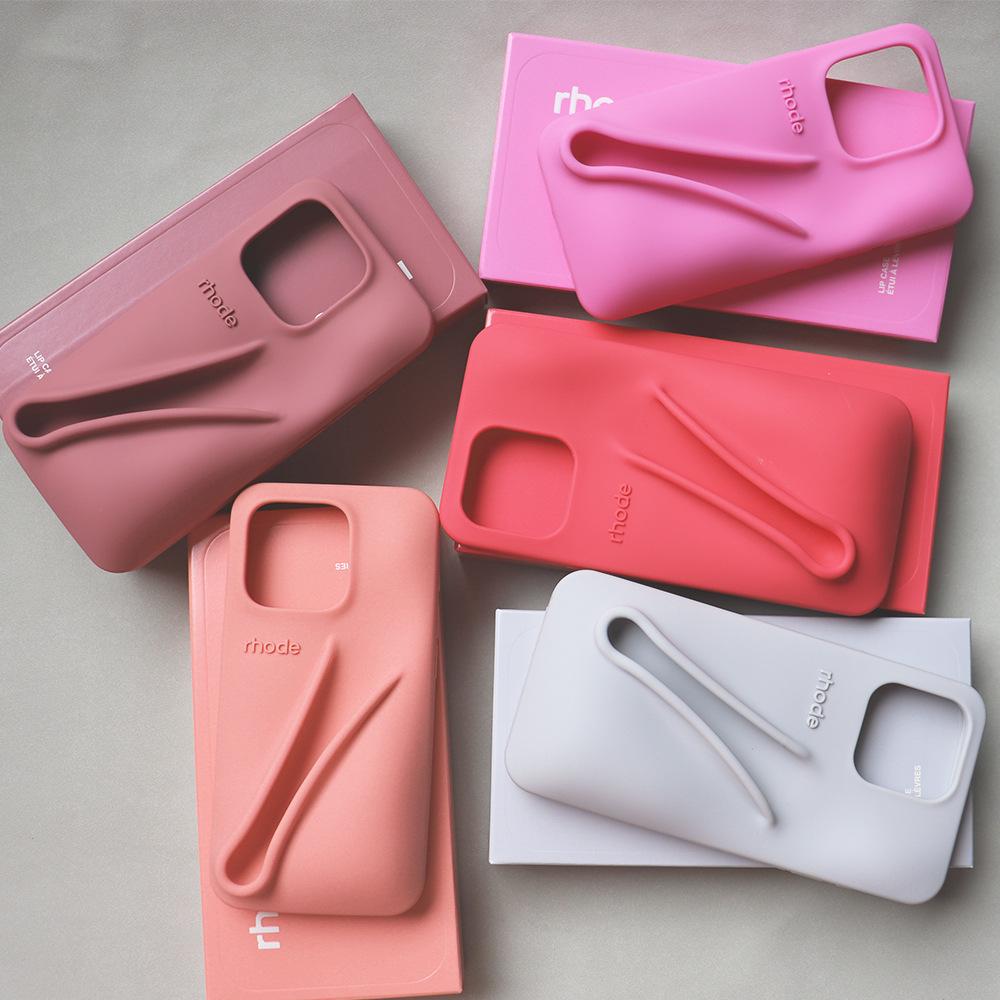 Rhode Silicone Full-Coverage iPhone 13/14/15 Pro Max Case with Lipstick Lip Gloss Design