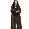 Extra Long Leopard Print Faux Fur Coat - Plus Size Women's Winter Cotton Coat