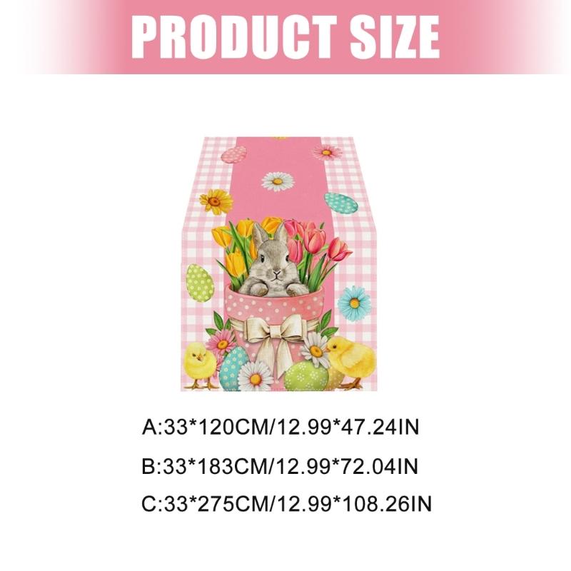 Linen Table Scarf Easter Rabbit Eggs Pattern Rectangular Washable Table Runner For Spring Decorations And Home Styling