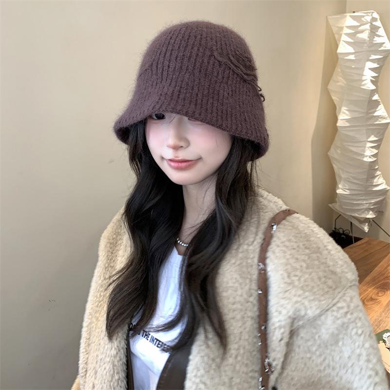 Rabbit Plush Bucket Hat Women's New Autumn and Winter Fashion Versatile Face Small Versatile Big Head Circumference Basin Hat