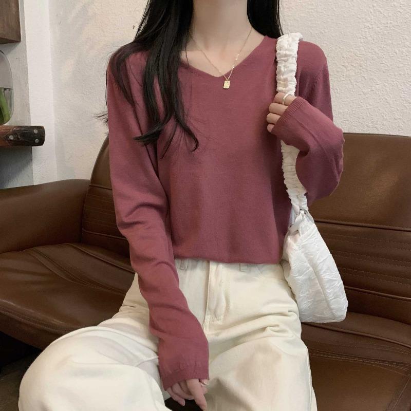 Soft waxy neck simple knitted backing sweater spring casual long-sleeved top black backing shirt