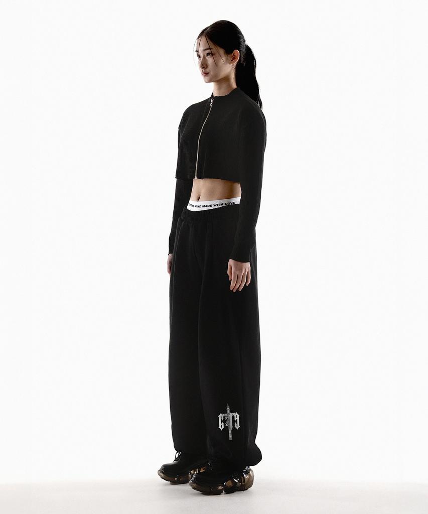 Paensyo 6:19 Cross String One Tuck Pants - Black