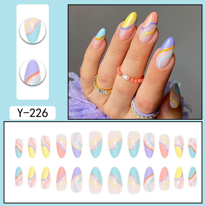 Pre-made Press-On Nails With Gradient Line Design Minimalist INS Style False Nail Tips Women