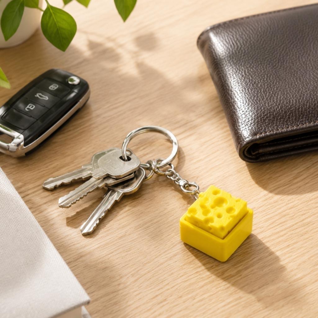 Cheese Shaped Push Button Keychain Toy Stress Relief Key Ring Fidget Sensory Small Portable Key Holder Accessory for Everyday Use