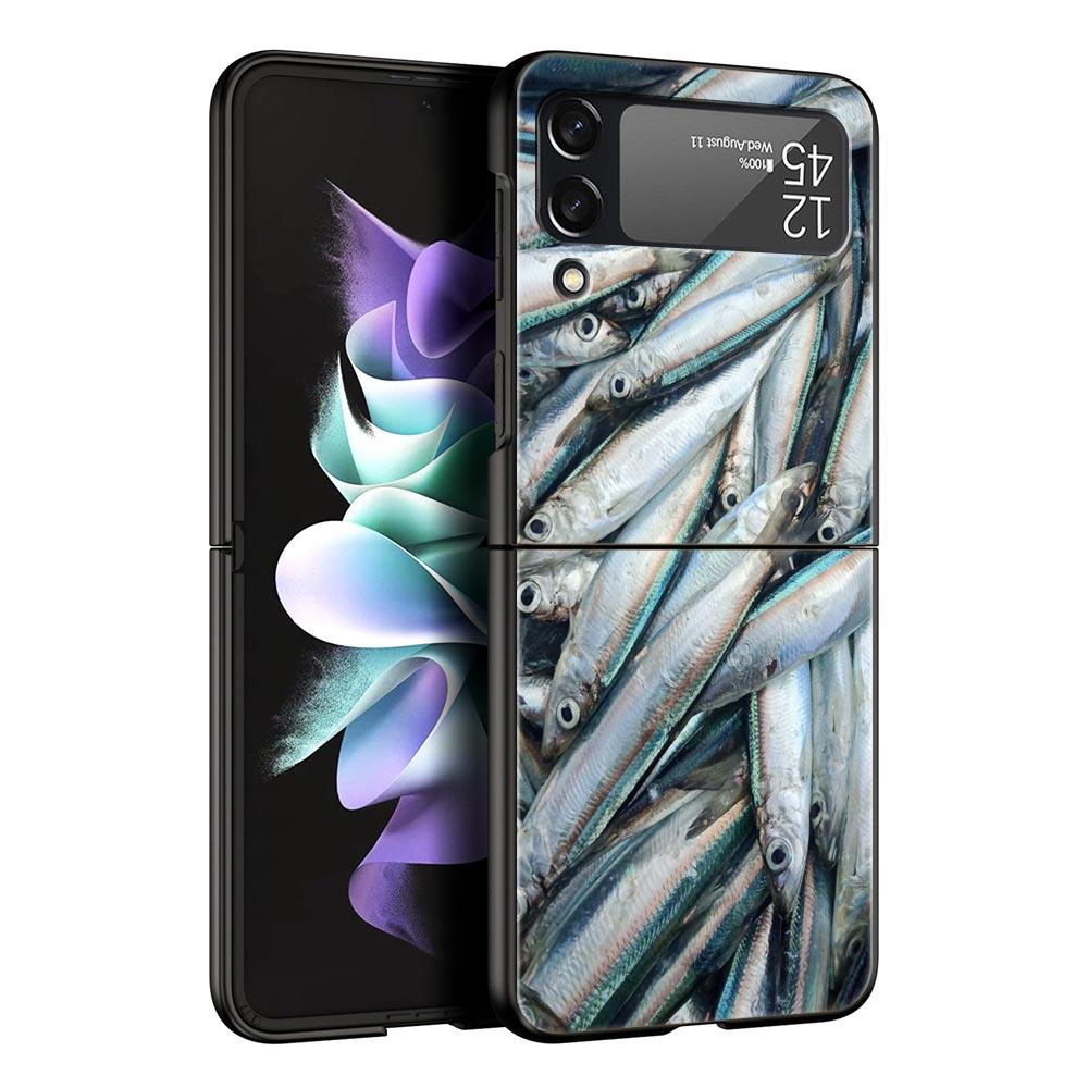 Case for Samsung Galaxy Z Flip 3 4 5 6 7 Folding Black Shell For Samsung Z Flip4 Flip5 PC Hard Cover Sardines aquatic product