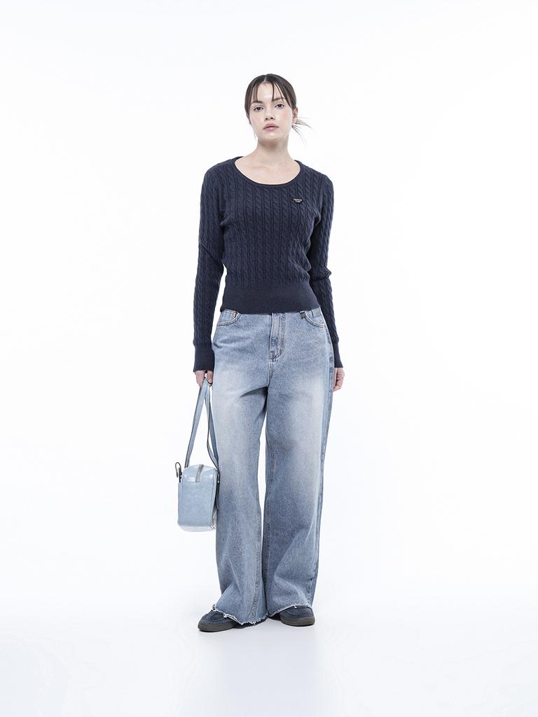 Chaenseseunoi Wide Round Neck Cable Knit Navy/W251Tp07Ny