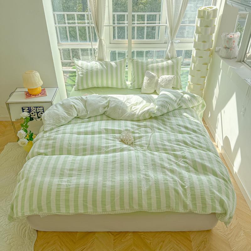 Nordic Bedding Set Ins Popular Striped Duvet Cover Set Bed Sheets Set Single Twin Full Queen Size Skin-Friendly Soft Bedding