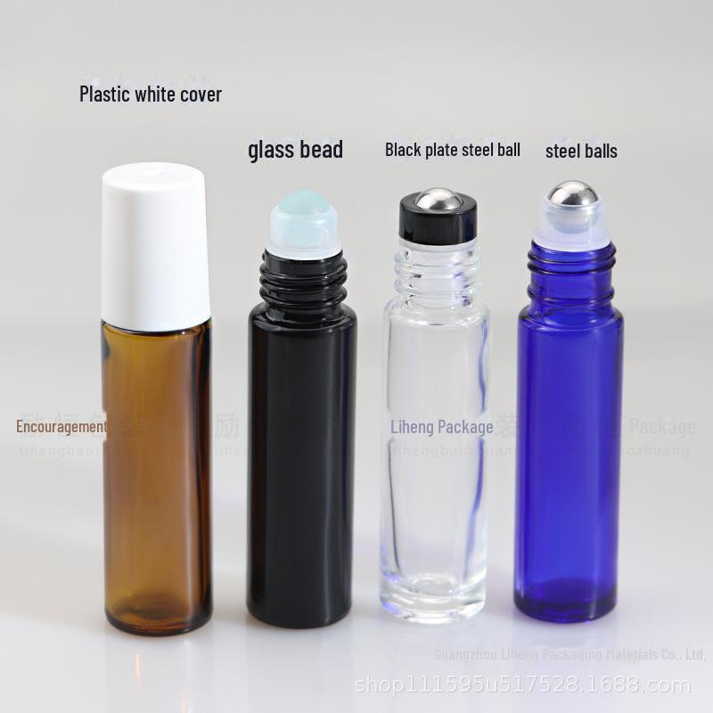 10ml Transparent Blue Glass Roller Bottle for Eye Cream and Essential Oils, with Tea-colored Perfume Roller