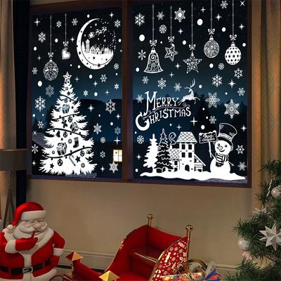 Merry Christmas Window Stickers White Snowflake Elk Xmas Tree Sticker Christmas Decoration Christmas New Year Home Supplies