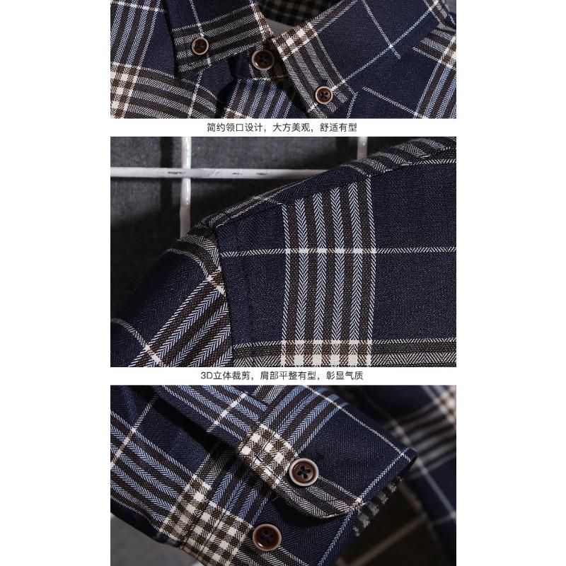 Men Fashion Plaid Long Sleeve Loose Casual Stand Collar Shirt