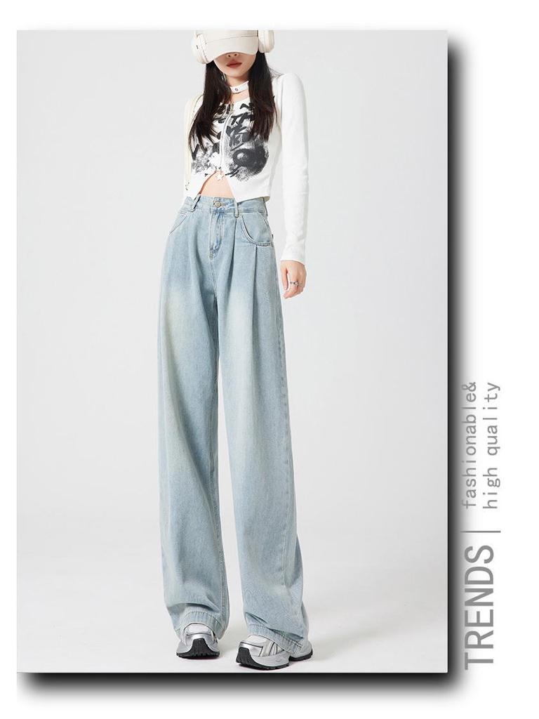 Unisex High-Waisted Light-Wash Wide-Leg Jeans: 2026 Slimming Floor-Length Autumn Style