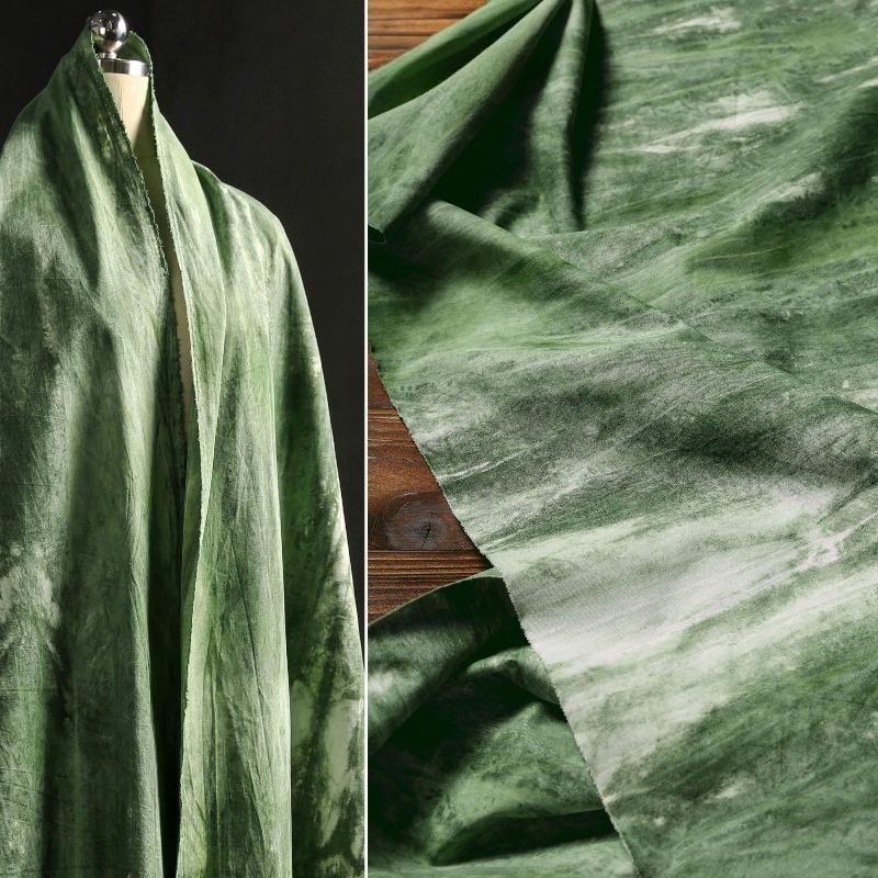 50x155cm Vintage Green Botanical Dye Fabric - Soft Lyocell Material for Spring/Summer Shirts, Dresses & Fashion Designer Fabric