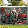 2D Route 66 Polyester Hintergrund, Vintage Motorrad Biker Hintergrund für Biker Party & Wanddekoration