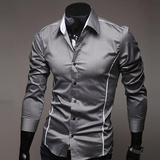 Men Shirt Single-breasted Business Formal Slim Autumn Shirt for Work