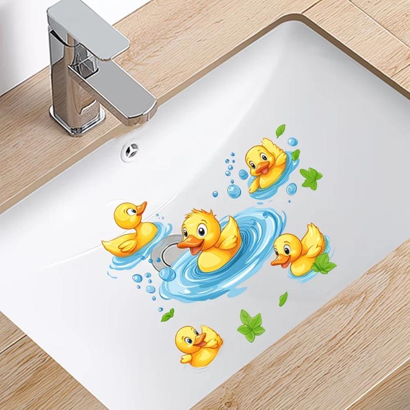 Yellow Duck PVC Wall Sticker Bathroom Waterproof Cute Removable Decal for Toilet Sink Childrens Wall Art