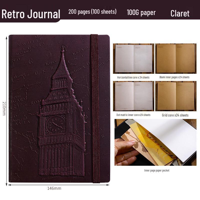 Exclusive Big Ben 3D Embossed A5 Retro Hardcover Planner Notebook with Band Binding