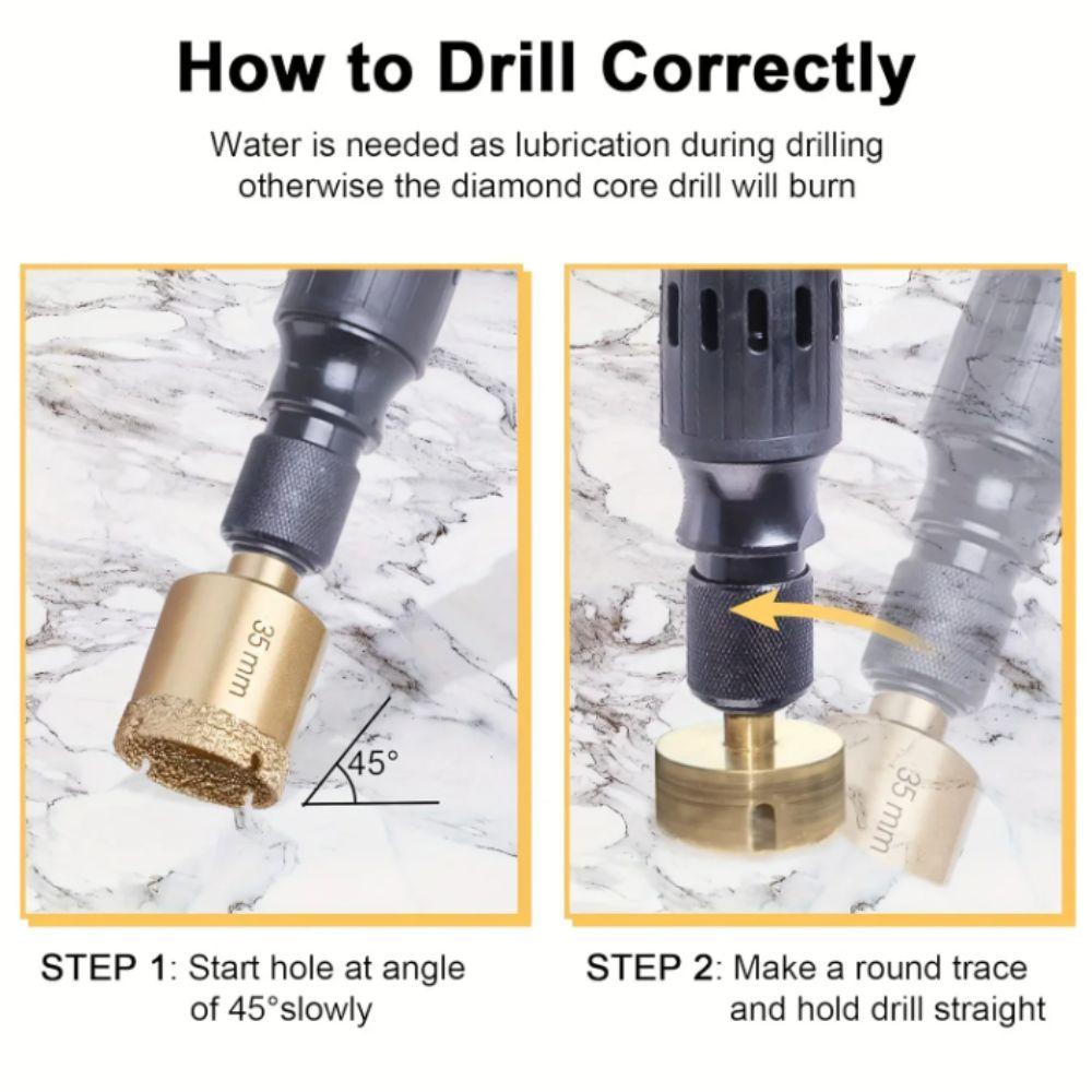 Vacuum Brazed Adamas Drill Bits 12pcs Set 6-35mm Size Core Drill Bit Gold Color Adamas Coated Drill Stone Tile Work