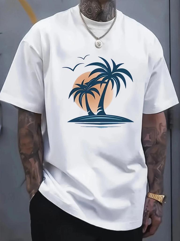 Men’s Coconut Tree Graphic T shirt Tropical Beach Summer Vacation Tee