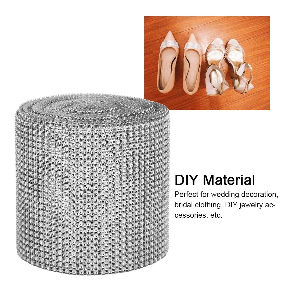 9m 24 Rows Electroplating Plastic Artificial Rhinestone Ribbon Mesh Wedding Clothing