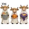 Resin Craft Figurine 3Pcs Halloween Ghost Highland Cow Figurines, Yak Statues with Pumpkin, Farmhouse Indoor Outdoor Tabletop Ornaments for