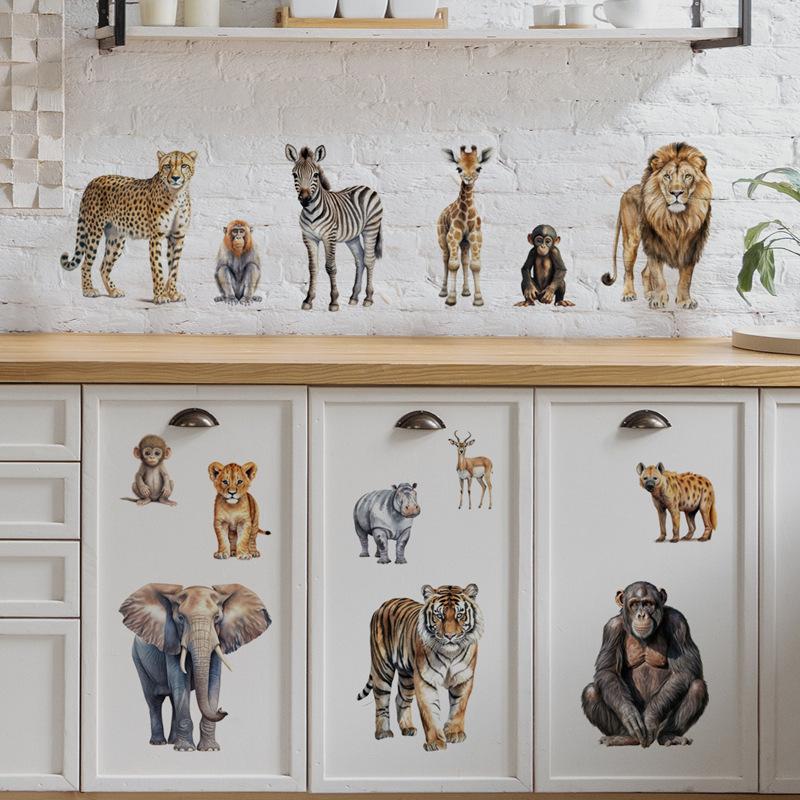 DIY Safari Animal Wall Stickers for Kids Room Decor Tiger Elephant Zebra Tropical Rainforest Savanna Nursery Decals Christmas Gifts