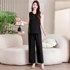 Set Pigiama Estivo Senza Maniche Taglie Forti da Donna – Elegante Pantalone a Gamba Larga Monocolore per Madri di Mezza Età