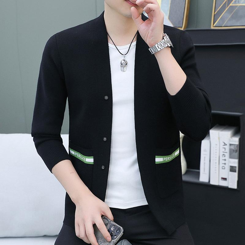 

Горячая распродажа, Мужской вязаный свитер Кардиган Свитер Куртка ins Тренд Свитер Свитер Мужская одежда 4XL чёрный