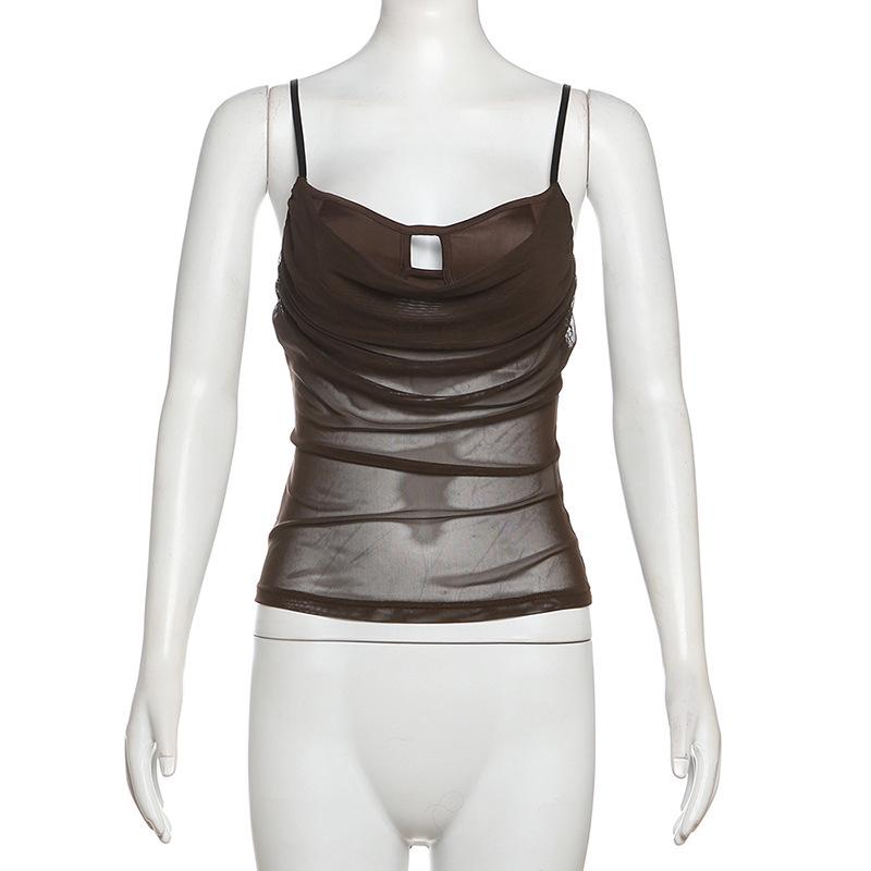 European Style Women s Solid Color Slim Fit Mesh Camisole - Spring Fashion Arrival S