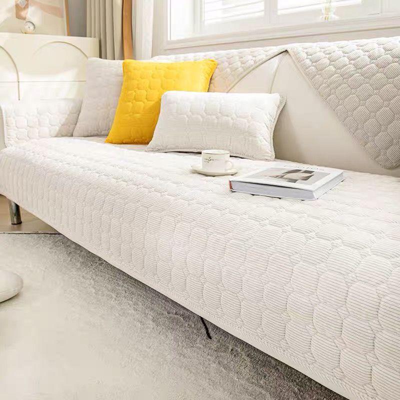 Solid Color Corduroy Sofa Cushion  Winter Plush Thickened Non-Slip Seat Cushion Simple Modern Leather Sofa Cover