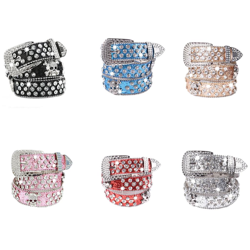 Sparkling Rhinestones Waistband Punk Design Belt Unisex Fashion Accessory PU Leather Sash Comforable