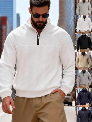 Men's Spring/Autumn European Fashion Jacquard Stand-Up Collar Half-Zip Solid Color Long Sleeve Jacket