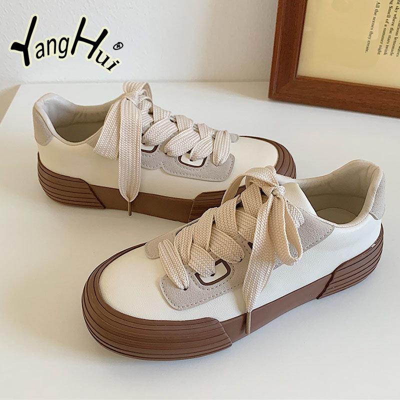 2024 New Women's Vulcanize Shoes Retro Korean Style All-match Platform Casual Comfortable Sneakers Fashion Spring Autumn