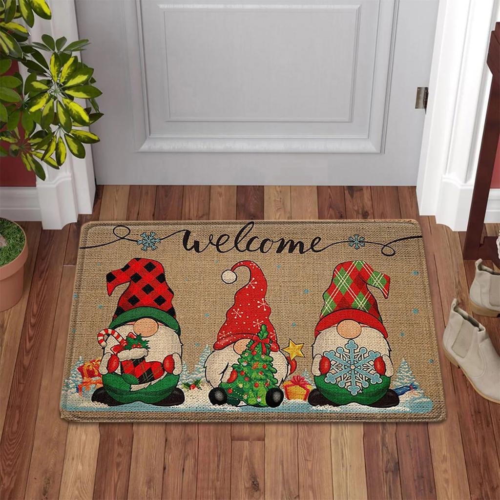 VIKAMA Blue Christmas Dwarf Crystal Velvet Carpet Entrance Welcome Mat Living Room Bedroom Kitchen Winter Home Decor Mat
