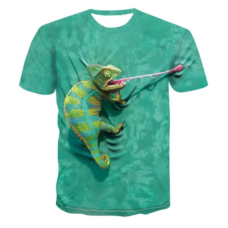 

Summer Hot Selling Reptile Lizard Pattern Printed T-shirt Fashion Chameleon Plus Size Hip-Hop Street O-Neck Casual Top M