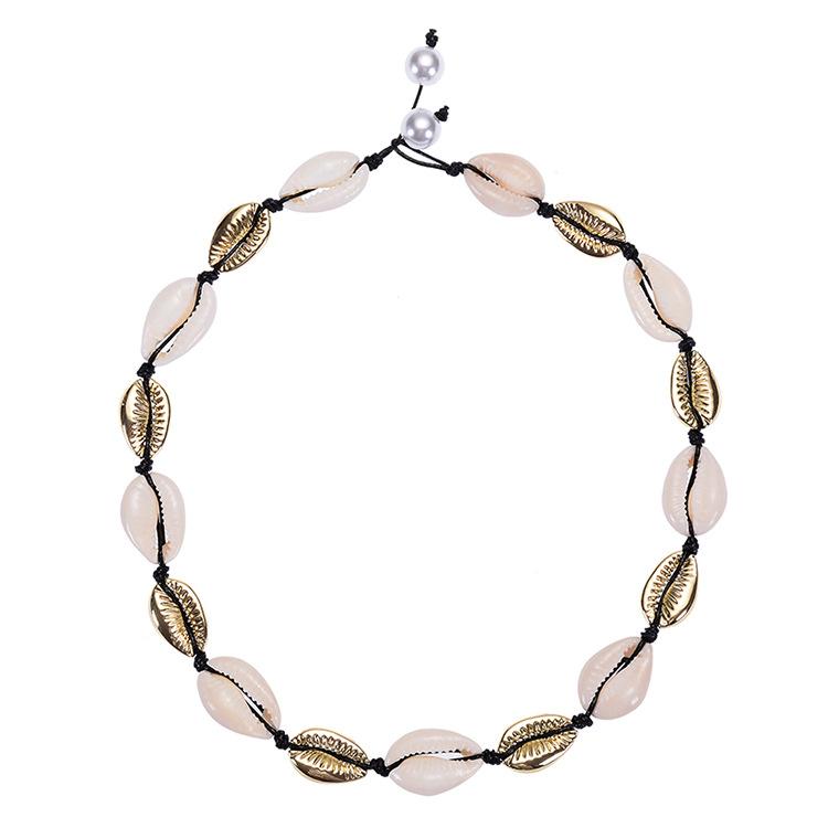 Gold alloy shell necklace, hand woven pearl short chain for women, gold-plated jewelry, Christmas gift, Stocking stuffers, Valentine's Day gift