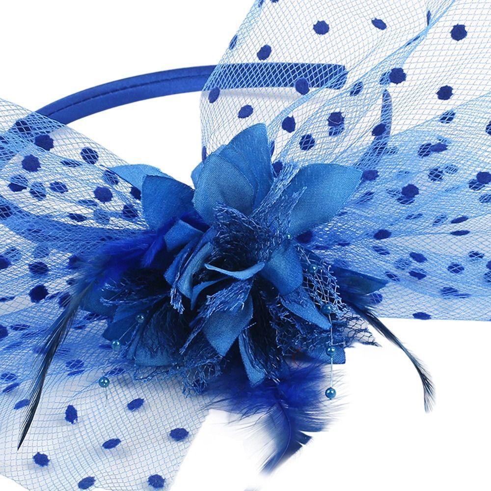 French Mesh Flower Headband Exquisite Feather Hairpiece Bride Headdress Stage Performance