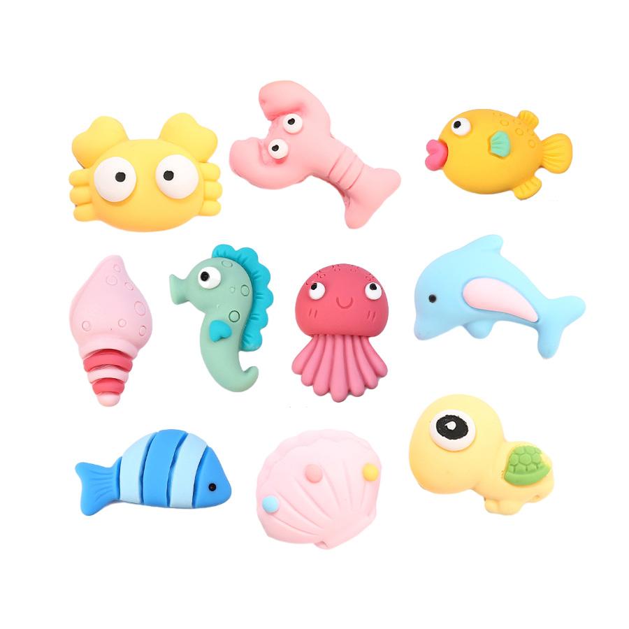 New Summer Sea Animal Theme Octopus Conch Fish Crab Dolphin Turtule Design Flatback Resin Cabochons