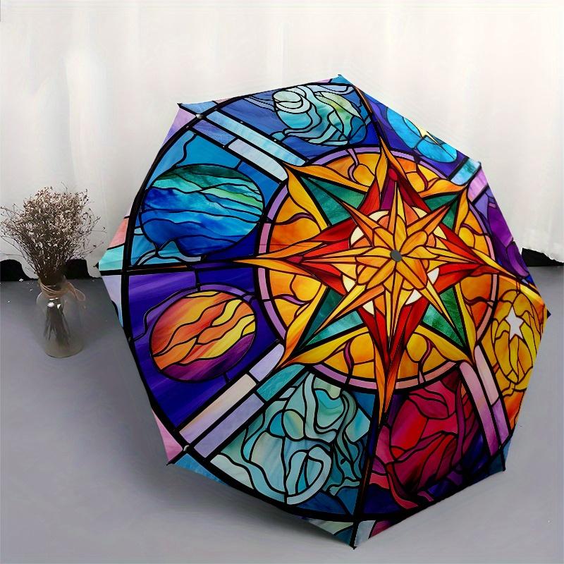 Stained Glass Window Panel with Celestial Design - Circular Hanging Art for Home Decor Umbrella, Christmas Gift Y139