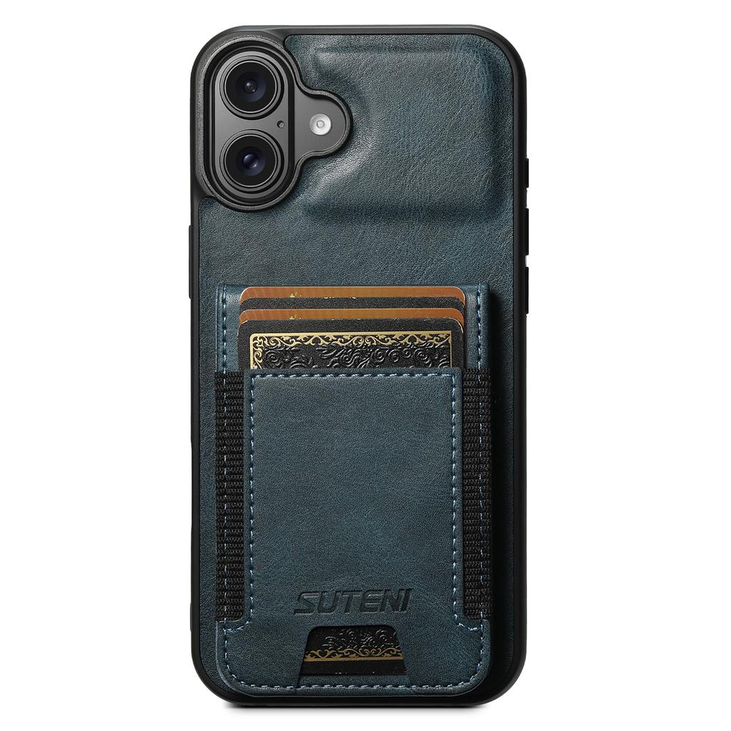SUTENI H03 For iPhone 16 Case Card Holder Waxy Texture Leather+TPU Phone Cover