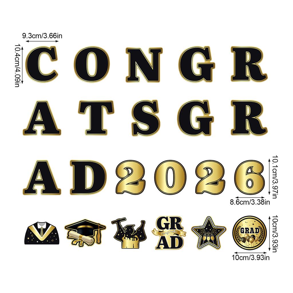 22Pcs Black-Gold Magnetic Fridge Stickers Graduation Party Decor for Classroom Refrigerator