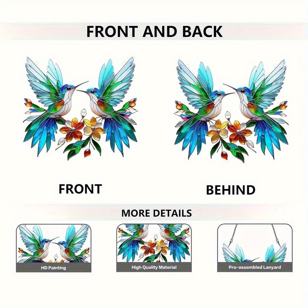 20cm Acrylic 2D Flat Colorful Hummingbird Hanging Pendant Wind Chime Suncatcher Home Window Ornament Garden Decor Car Decoration