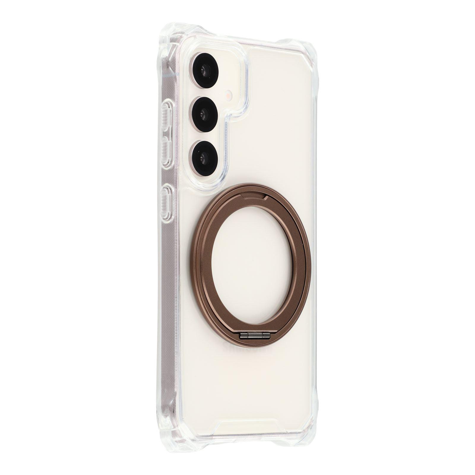 

For Samsung Galaxy S25+/S24+ Magnetic Case Ring Kickstand TPU+PC Phone Cover Brown