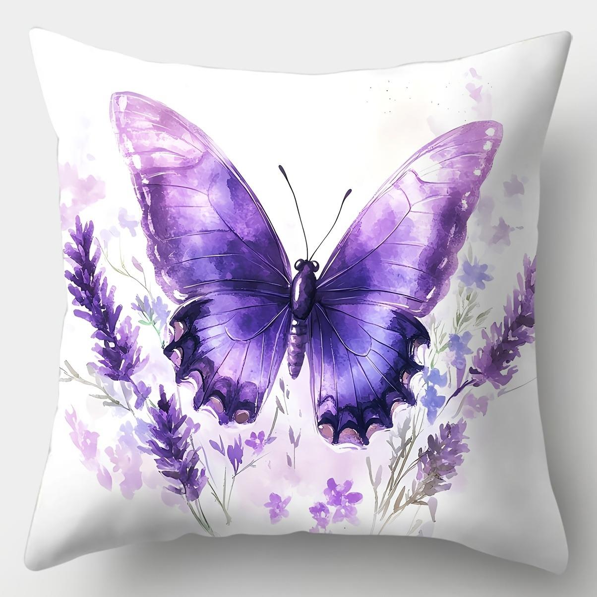 

Graceful Purple Butterfly & Lavender PillowcaseLiving room sofa cushion cover, soft and comfortable, bedroom room decoration 16x16in 40x40cm