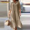 Rochii Casual la Modă Primăvară Toamnă Culoare Solidă Imprimeu Mânecă Lungă Gât Polo